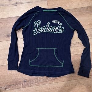 Seahawks NFL Football Navy Long Sleeve Thermal Shirt kangaroo pocket